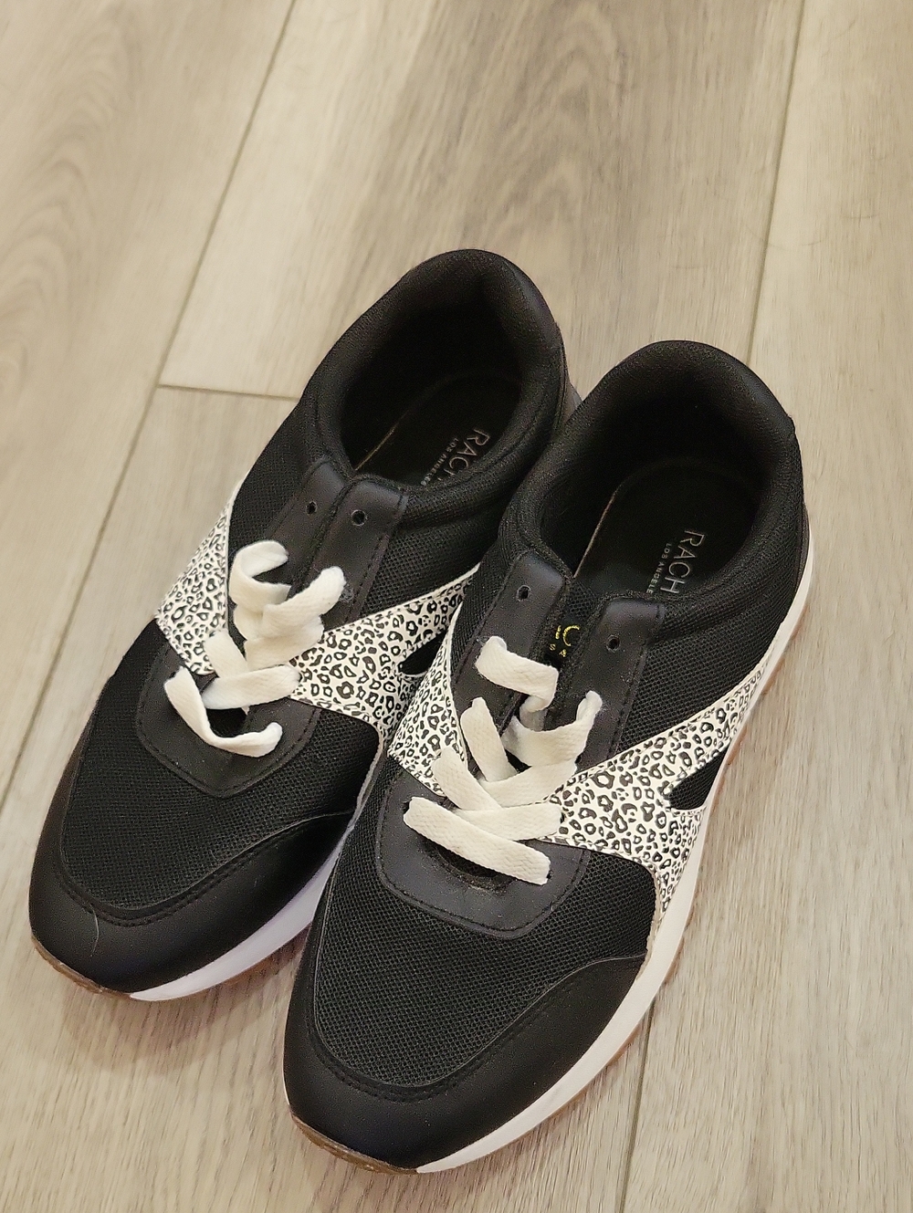 Rachel Zoe Black Sneakers with White Leopard Accents